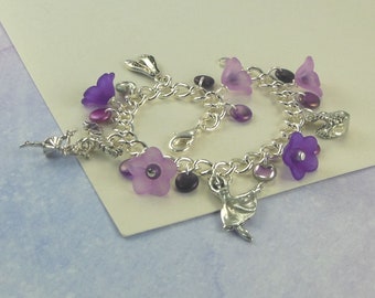 Dance Recital Charm Bracelet for Girls in Violet and Purple   --  Misty  --