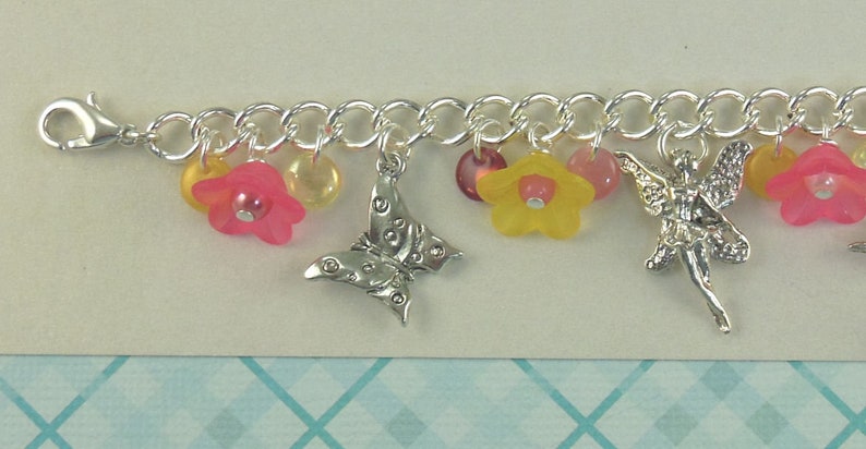 Girls Fairy Charm Bracelet in Pink and Yellow Aurora image 4