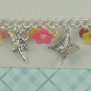 Girls Fairy Charm Bracelet in Pink and Yellow Aurora image 2