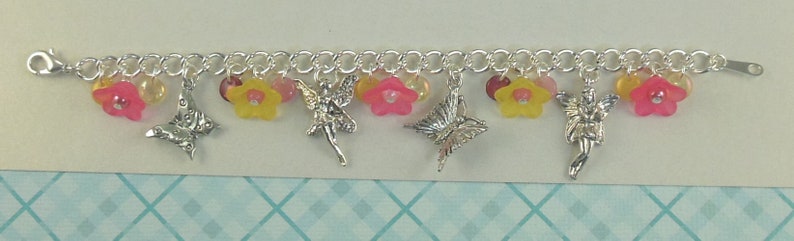 Girls Fairy Charm Bracelet in Pink and Yellow Aurora image 2