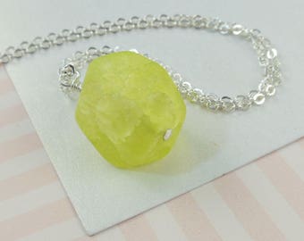 Lime Green Quartz Chunk Necklace   --  Jones  --