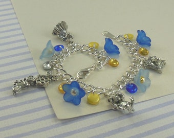Princess Charm Bracelet for Girls in Blue and Yellow   --  Ella  --