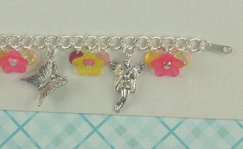 Girls Fairy Charm Bracelet in Pink and Yellow Aurora image 5