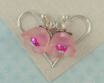 Girls pink flower earrings   --  Rosebud  --