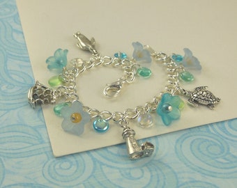 Conservation Charm Bracelet for Girls in blues and aquas   --  Greta  --