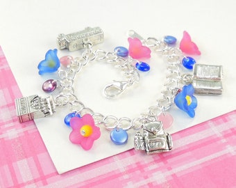 Bracelet à breloques pour l'obtention du diplôme de maternelle pour fille en rose et bleu -- Zoe --