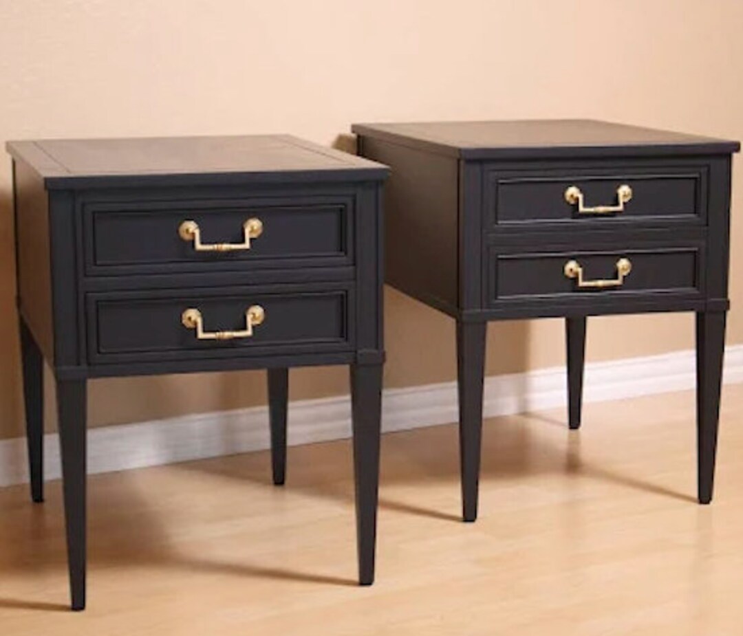 Black Wood Nightstands With Gold Hardware - Etsy