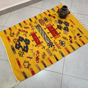 Small Berber Rug: Handwoven Moroccan Wool Carpet, Colorful Boho Decor (3.44Ft x 2.4Ft)