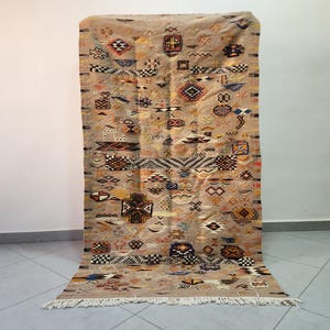 Handwoven Wool Berber Rug: Small Moroccan Kilim, Colorful Boho Decor (5.6Ft x 3.4Ft)