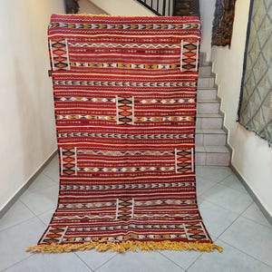 Reversible Moroccan Berber Rug: Handwoven Zamouri Wool Rug, 5x7 Boho Decor