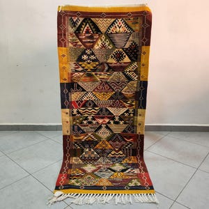 Handwoven Wool Berber Rug: Small Moroccan Kilim, Tribal Decor (5.24Ft x 2.2Ft)