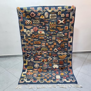 Small Handwoven Wool Berber Rug: Colorful Moroccan Kilim, 5.24 x 3.4 Ft