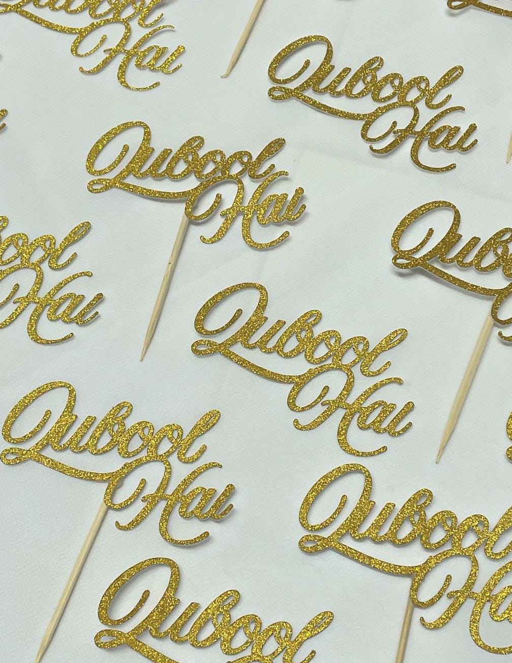 Qubool Hai Cake Topper Cupcake Wedding Celebration Muslim Islam Decoration Dessert Table Favour Idea Glitter Gift Gold Black Charm Stick