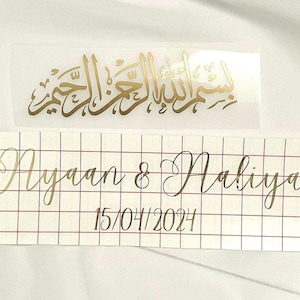 Luxus personalisierte benutzerdefinierte Zeichen Vinyl Aufkleber Spiegel Ring Platte Name Verlobung Hochzeit Nikkah Geschenk Dekor Islamisch Arabisch Label Aufkleber