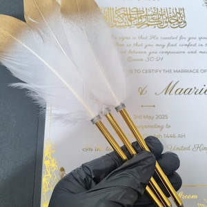 Elegantes Gold getaucht Feder Kugelschreiber Hochzeit Stift Zeichen Nikkah Gästebuch Papier Zertifikat Dokument Qabool Hai Islamische Ehe Verlobung