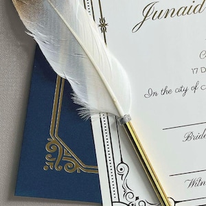 Bolígrafo de boda elegante con pluma bañada en oro, letrero Nikkah, libro de visitas, certificado, documento, Qabool Hai, matrimonio islámico, compromiso