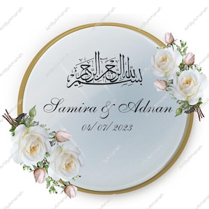 Luxury Personalised Custom Sign Vinyl Decal Mirror Ring Plate Board Name Engagement Wedding Nikkah Gift Decor Islamic Arabic Label Sticker