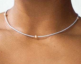 DIY necklace set blue with freshwater pearls – MIYUKI glass beads & 18K gold clasp, make your own jewelry, gift idea, including instructions