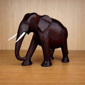 Hand Carved Wooden Elephant Statue: Lucky Home Decor