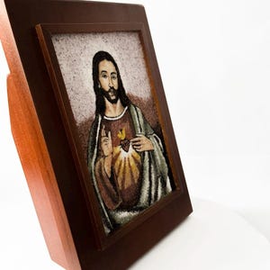 Handmade Jesus Wall Art: Gem Dust Relief, Wooden Frame