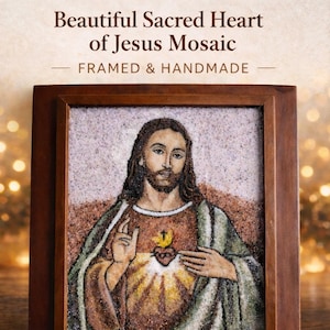 Handgemaakte Jezus muurkunst: edelsteenstofreliëf, houten lijst