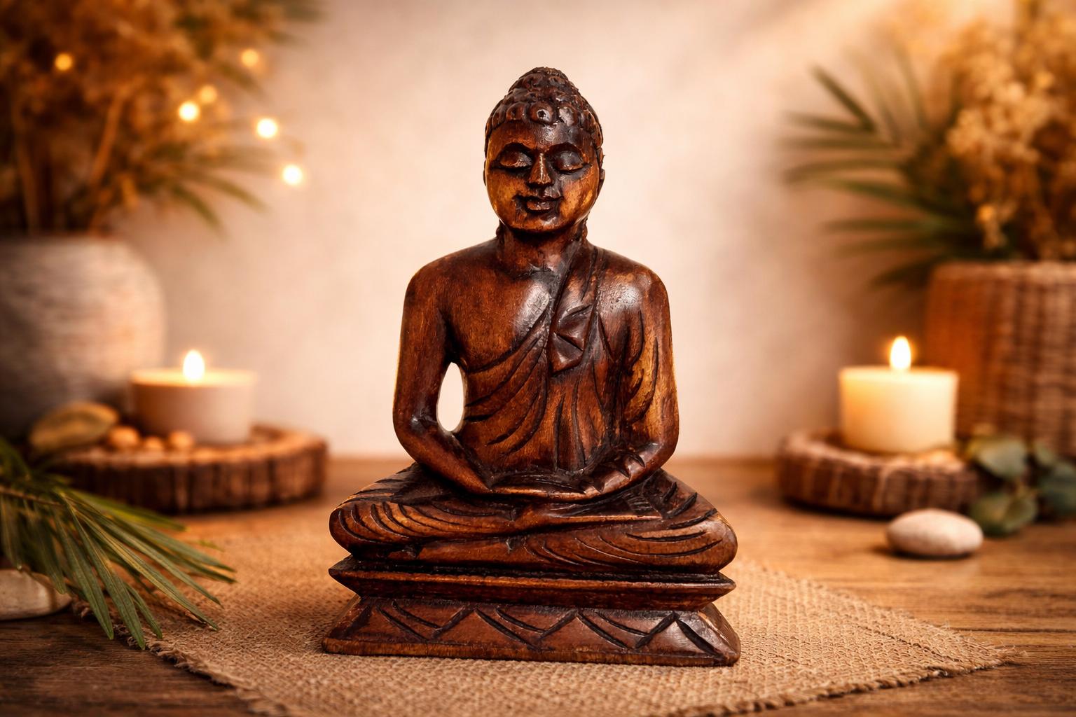 Main de Bouddha Porte Bagues en bois massif Noir - 2951