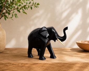 Hand Carved Wooden Elephant Figurine: Lucky Home Decor, 6 Inch