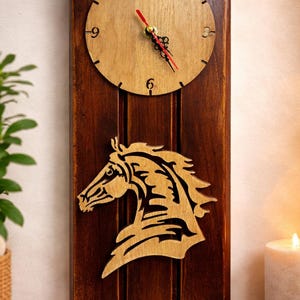Horse Wall Clock: Carved Wood, Home Decor Gift