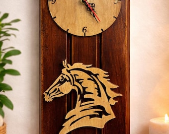 Horse Wall Clock: Carved Wood, Home Decor Gift