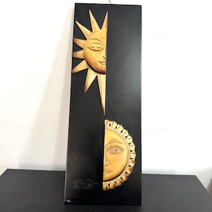 Carved Wood Sun and Moon Wall Hanging: Celestial Boho Decor