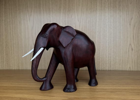 Hand Carved Wooden Elephant Statue: Lucky Home Decor