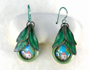 Leaf Earrings, Forest earrings, Magical Earrings, Fimo Earrings, Polymer Clay earrings, Fairy earrings, fantasy Earrings, Leaf Earrings