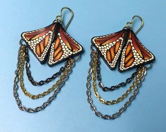 Monarch Butterfly Earrings,Nature Earrings, Butterfly Earrings, Polymer Clay earrings, floral earrings, fantasy earrings.