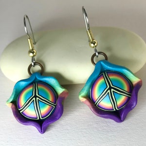 Rainbow Earrings, Rainbow Peace earrings, Pride earrings, Polymer clay earrings, Fimo earrings
