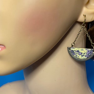 Gold earrings, Polymer clay earrings, Chain earrings, Makume Gane earrings, Marble earrings, dangly earrings.