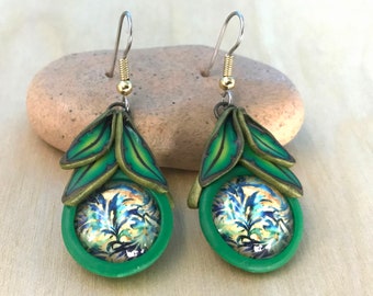 Nature Jewelry, Forest earrings, Magical Earrings, Fimo Earrings, Polymer Clay earrings, Fairy earrings, fantasy Earrings, Leaf Earrings