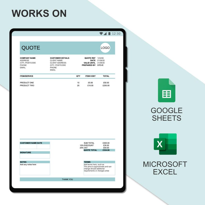 Modern Business Quote Template: Editable in Microsoft Excel or Google ...