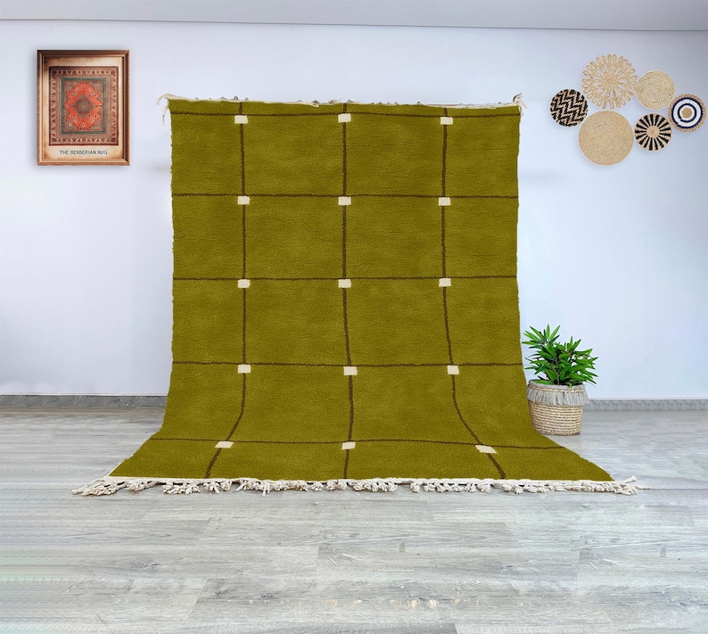 Moroccan Beni Ourain Olive Wool Rug, Handwoven Berber Carpet With Cream ...