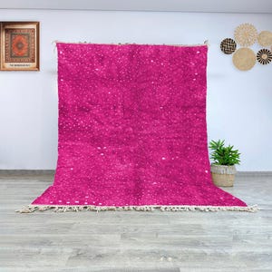 Handknotted Pink Dotted Beni Ourain Rug with White Dots - Unique Contemporary Blood Moroccan Berber Shag Rug, Custom Vibrant Modern Carpet