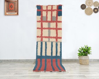 ヴィンテージ モロッコ ランナー ラグ - カラフルなティールと