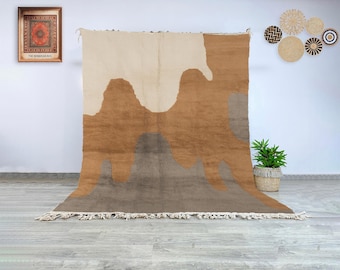 Moroccan Wool Rug Beige Brown Taupe – Handmade Berber Abstract Wool Carpet, Neutral Earth Tone Area Rug for Modern, Boho  Interiors