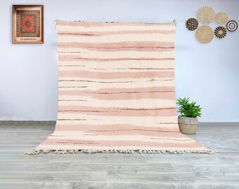 Berber Beni Ourain Handwoven Wool Rug in Soft Pink and Beige Tones | Authentic Moroccan Carpet for Cozy Contemporary Living Spaces