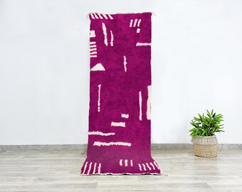 Luxurious Pink Beni Ourain Runner - Handcrafted Berber Wool Carpet for Stylish Boho and Contemporary Home Decor, Moroccan Hallways Rug