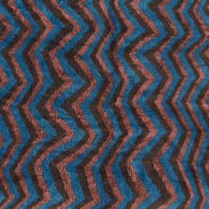 Authentic Beni Ourain Rug - Boujaad Zigzag Pattern in Blue, Black, and Wine - Handwoven Moroccan Wool Rug for Modern and Boho Spaces