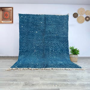 Azure Blue Dotted Beni Ourain Rug - Contemporary Authentic Moroccan Berber Wool Rug for Modern and Minimalist Spaces Cozy Area Polka Rug