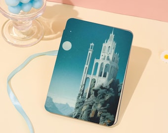 Fantasy Castle Illustration All New Kindle Case For Paperwhite 1/2/3/4 , Mountain Cliff Kindle 11th Acrylic Case,Kindle Case with Hand Strap