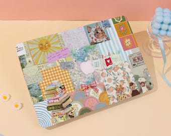 Vintage Collage Art MacBook Case Protective Laptop Case 2025 Macbook Air Pro Cover For Macbook Air 15/13/11 Pro 16/15 Case, Floral Checkered