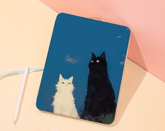 Svartvita katter iPad-skal med pennhållare för 2025 Air 7-11" 13", anpassade iPad Mini 4/5-skal iPad-fodral, iPad Pro 2024, iPad 10/9/8:e skal