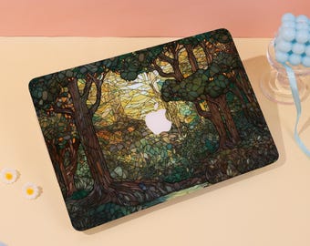 Stained Glass Forest MacBook Case Hard Protective Laptop Case, 2025 Macbook Air Pro, Custom Macbook Air 15/13, Pro 16/15/14 Case 2024 2023