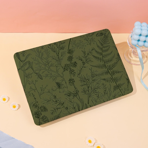 Custom Vintage Floral Olive MacBook Case,Protective Laptop Case 2025,Macbook Air Cover For Macbook Air 15/13th,Pro 16/15th Case,Nature Gifts